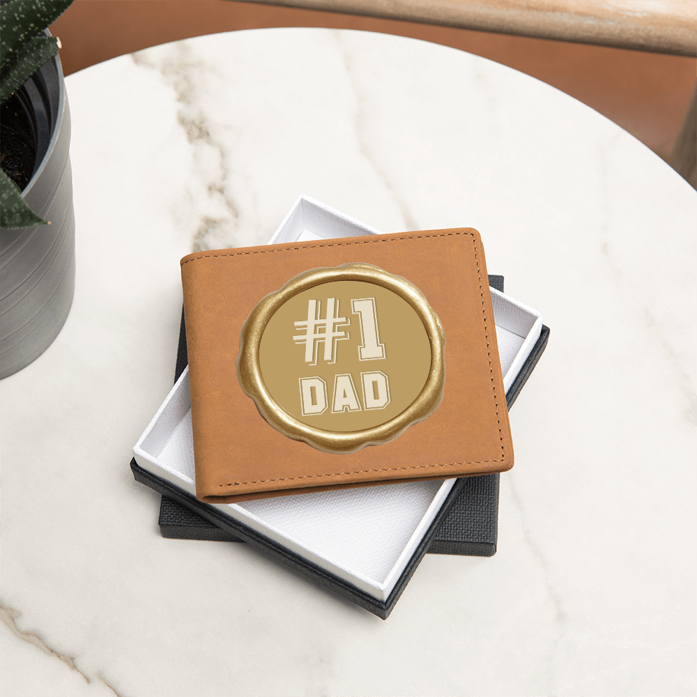 #1 Dad Golden Seal Design Graphic Leather Wallet