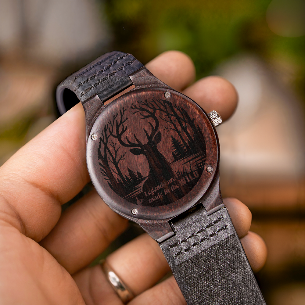 Legends are Made in the Wild Deer Hunter Engraved Wooden Watch