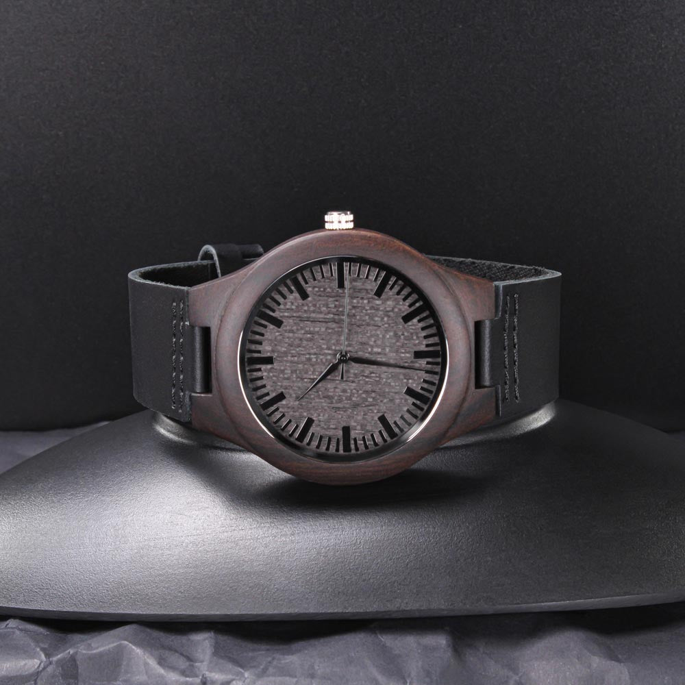 Celebrate Dad with Tools Engraved Wooden Watch with Leather Strap