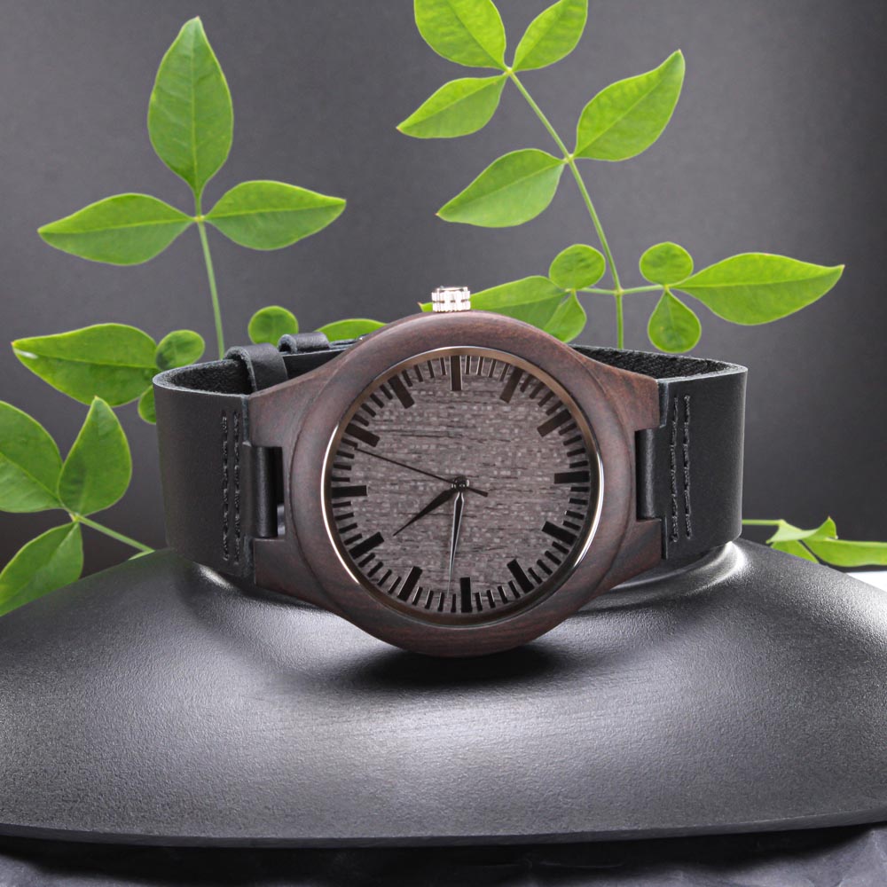 Celebrate Dad with Tools Engraved Wooden Watch with Leather Strap