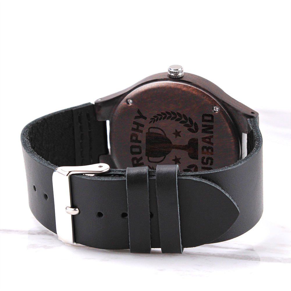Trophy Husband Funny Engraved Wooden Watch