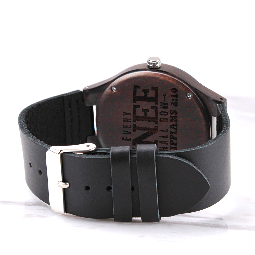 Every Knee Shall Bow Faith Based Engraved Wooden Watch