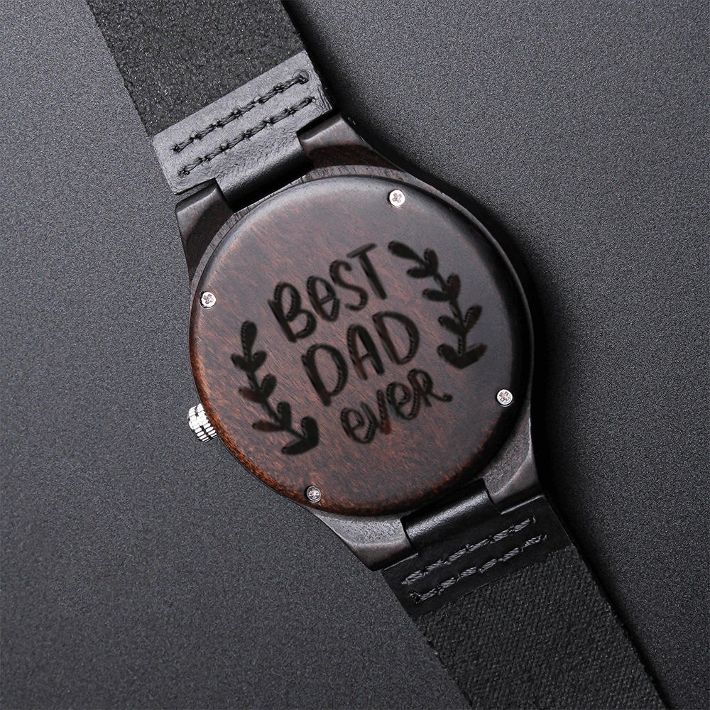 Best Dad Ever Engraved Wooden Watch