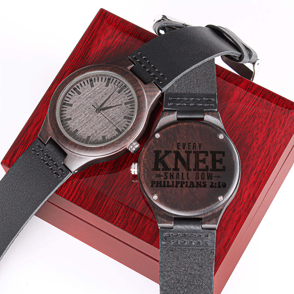 Every Knee Shall Bow Faith Based Engraved Wooden Watch