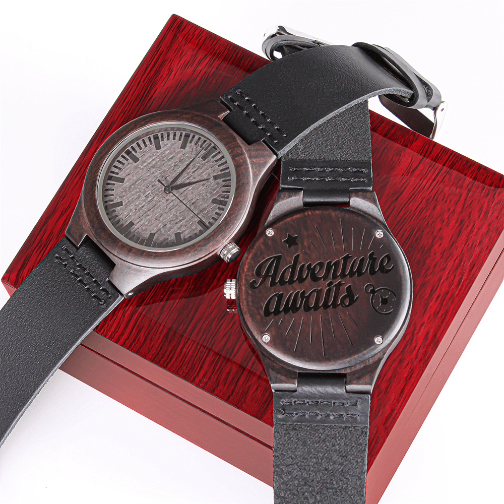Adventure Awaits Graduation Engraved Wooden Luxury Watch