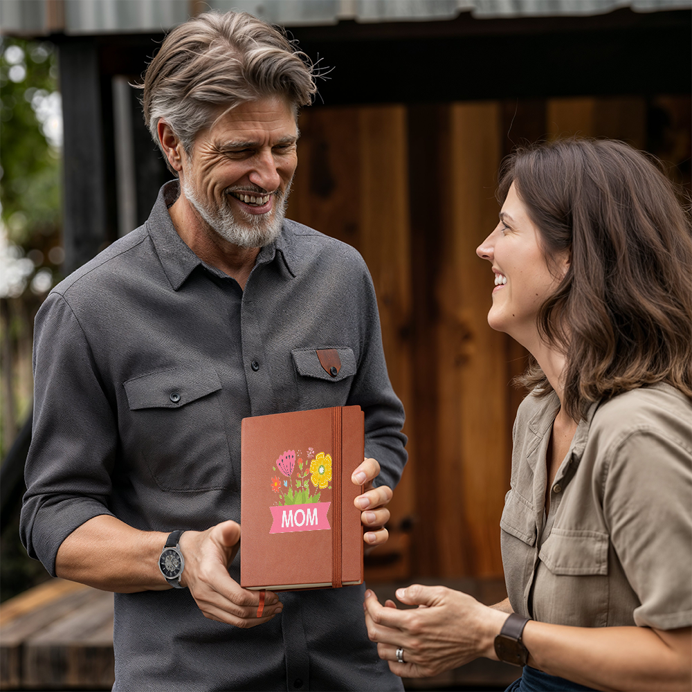 Mom with Flowers Graphic Leather Journal