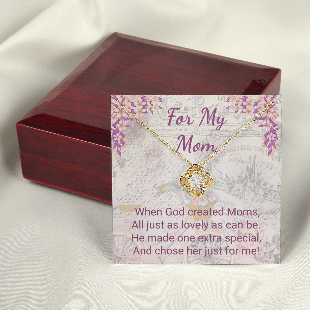 For My Mom Purple Floral Design Elegant Love Knot Necklace