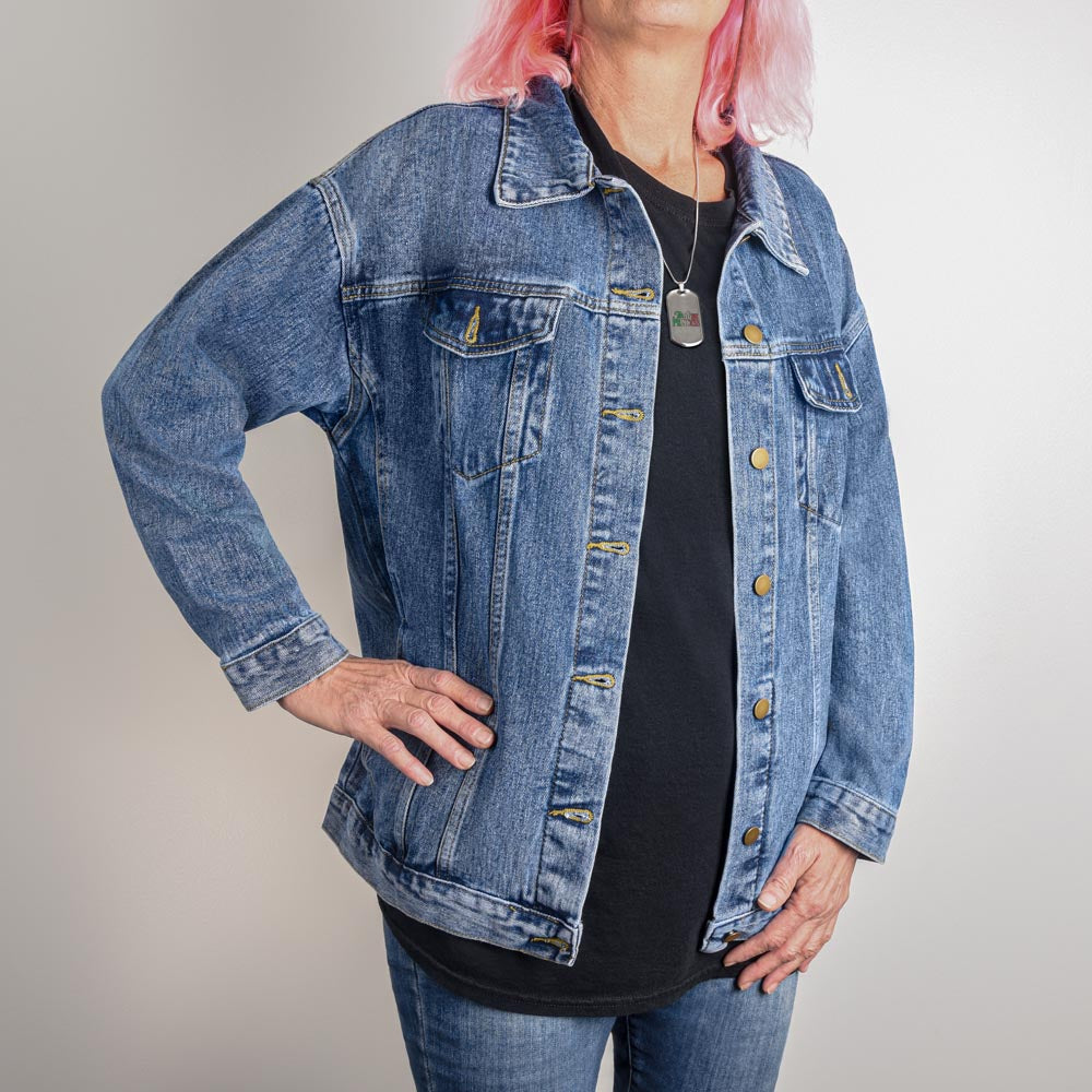 Lady in Waiting for Him to Call Oversized Women's DTG Denim Jacket