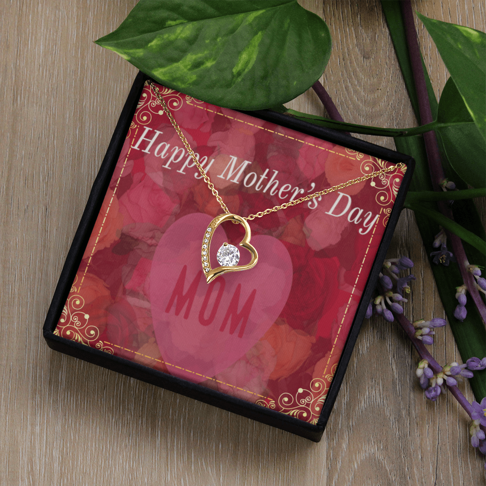 Happy Mother's Day Mom Red Roses with Forever Love Necklace