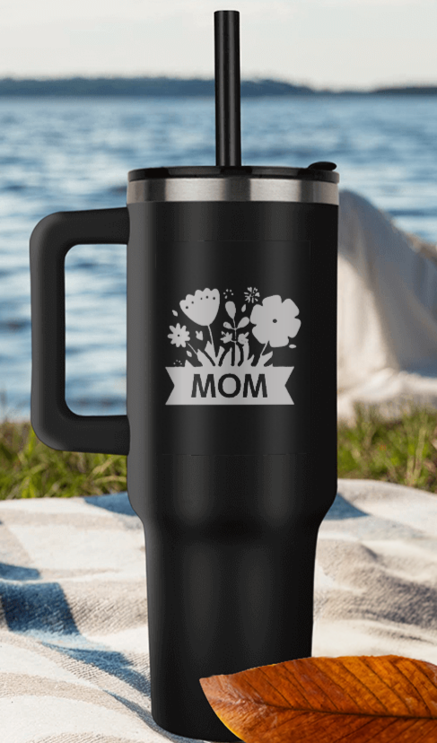 Mom with Flowers Engraved Pinnacle 40 oz Tumbler