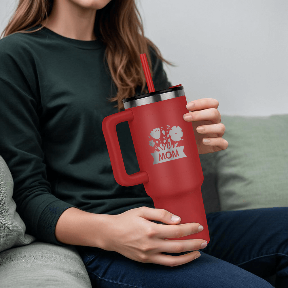 Mom with Flowers Engraved Pinnacle 40 oz Tumbler