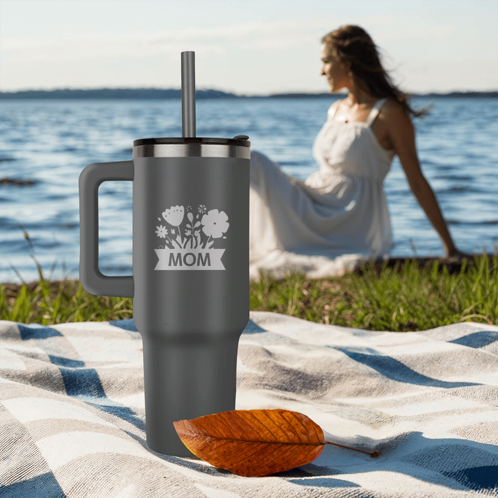 Mom with Flowers Engraved Pinnacle 40 oz Tumbler