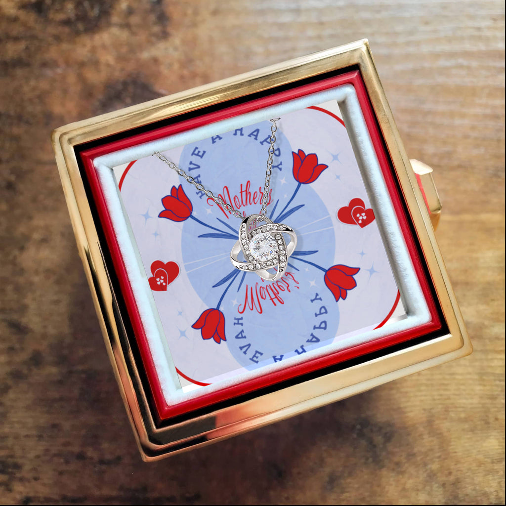 Have a Happy Mother's Day with Love Knot Necklace and Preserved Red Rose