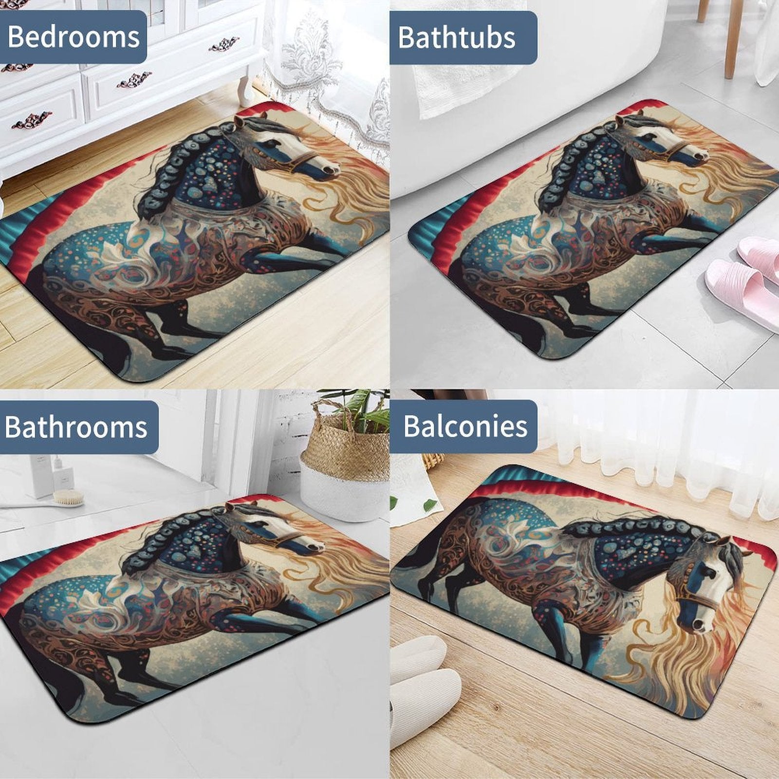 Bejeweled Horse Design Diatomaceous Earth Bath Mat 35.4" x 23.6" | Ships from USA