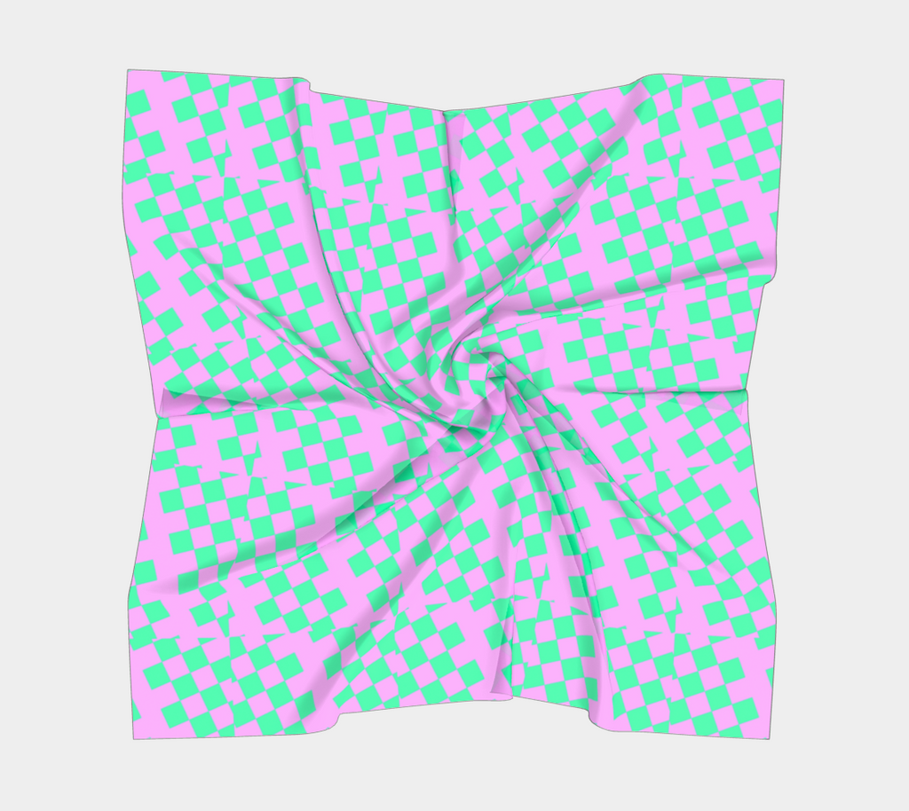 Purple and Pastel Green Checkered Square Scarf