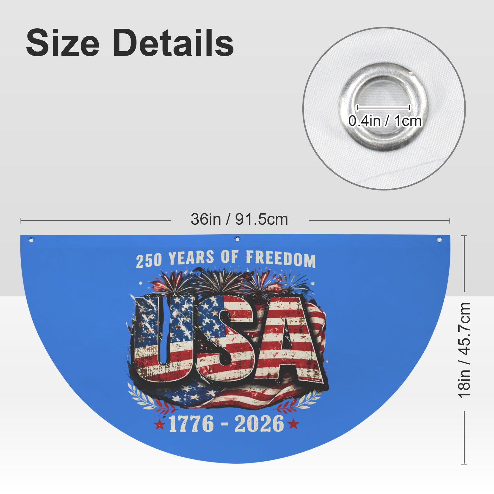 250 Years of Freedom Semi Circle Flag 36" x 18" | Ships from USA