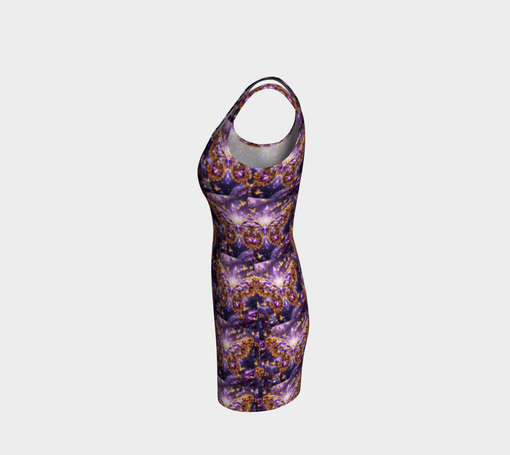 Crystal Purple Butterflies Fitted Short Dress