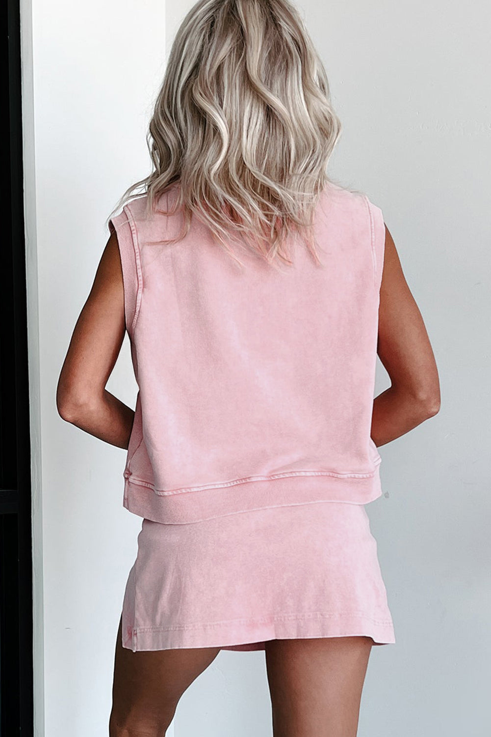 Women's 2-piece Mineral Wash Cotton Tank Top Lined Split Skirt Outfit Set