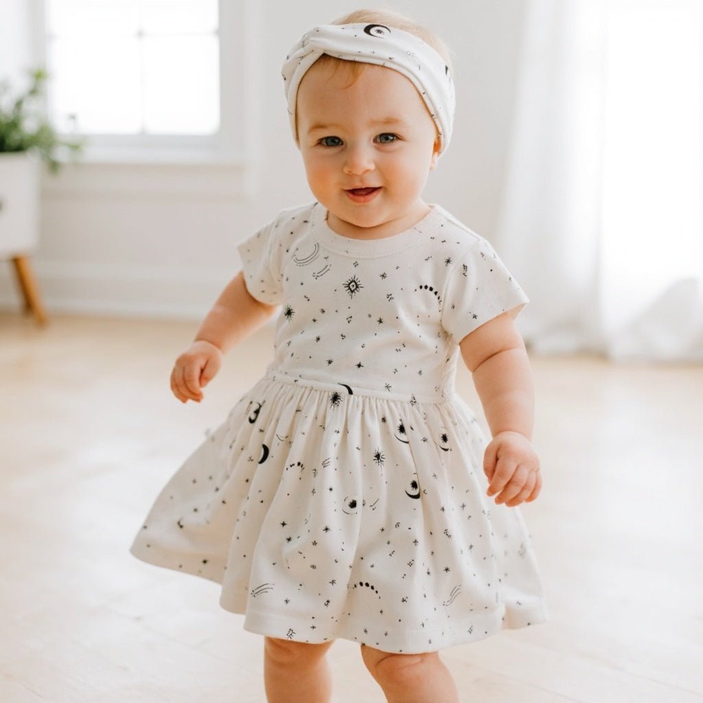 short sleeve twirl dress | celestial