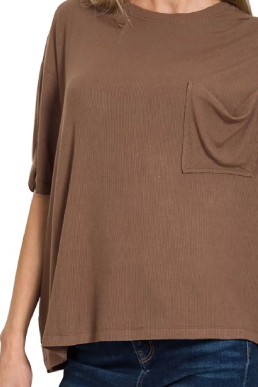 Zenana Oversized Ribbed Round Neck Short Sleeve Tee