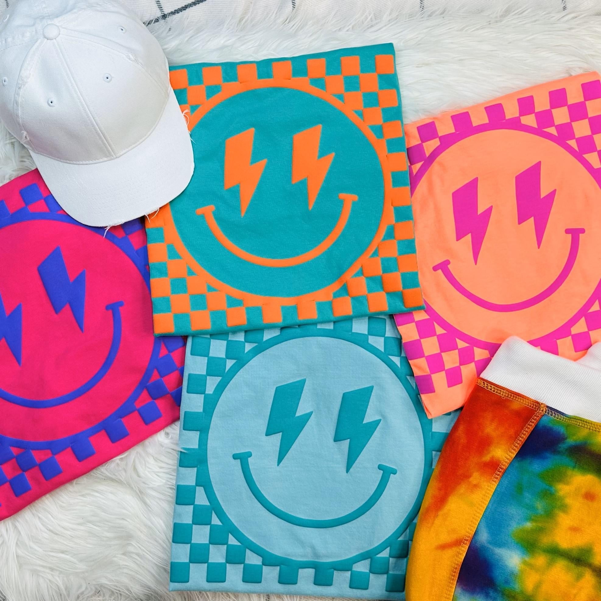 Neon Checkered Happy Face