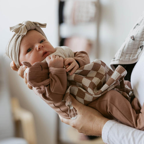 100% Muslin Lovey - Rosewood Checker Parker Baby Co.