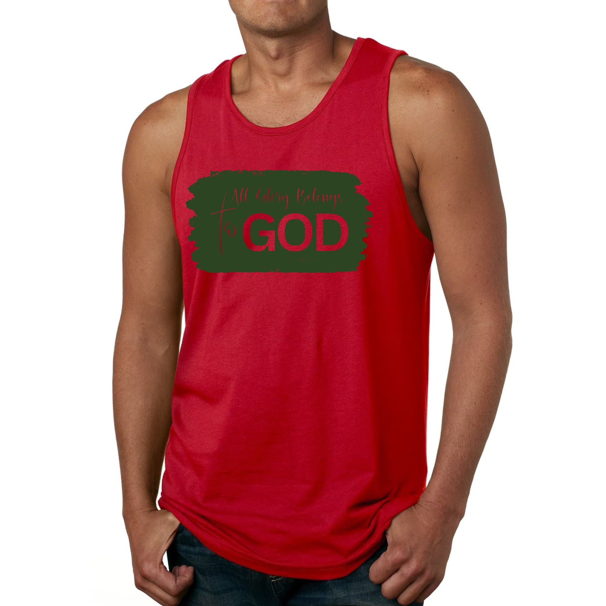 Mens Fitness Tank Top Graphic T-shirt All Glory Belongs to God - Dark