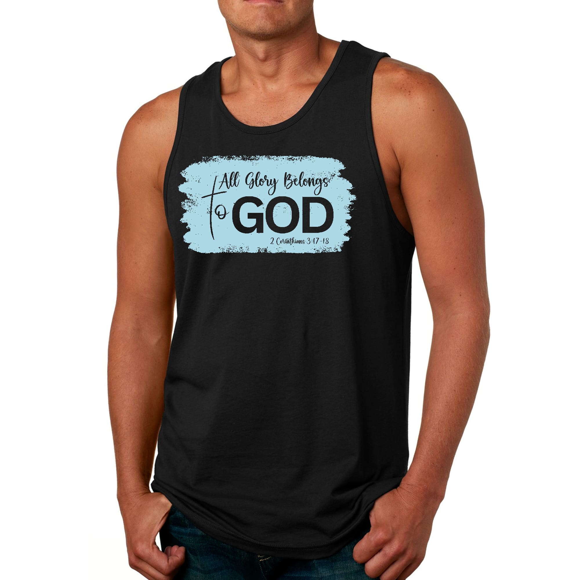 Mens Fitness Tank Top Graphic T-shirt All Glory Belongs to God - Light