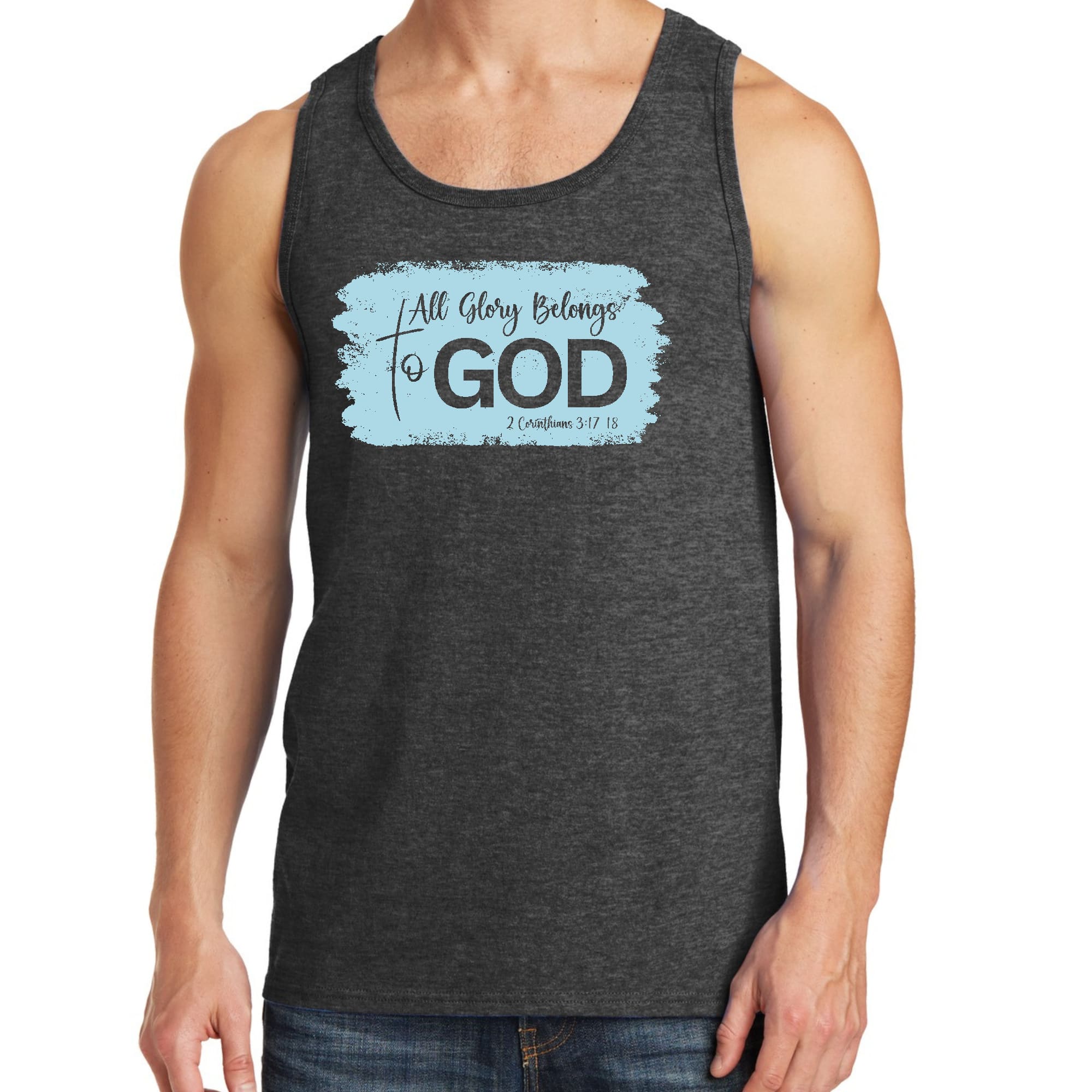 Mens Fitness Tank Top Graphic T-shirt All Glory Belongs to God - Light