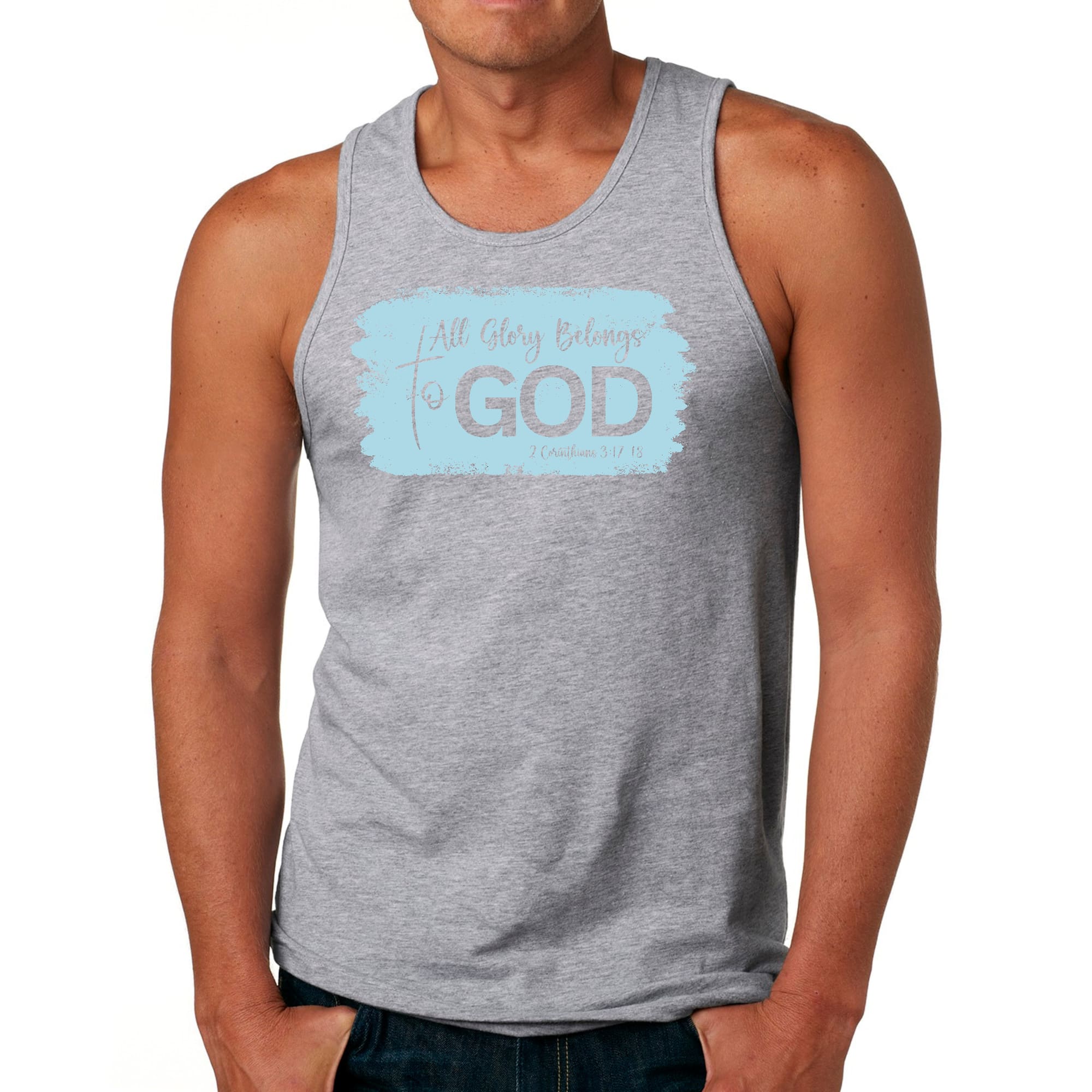 Mens Fitness Tank Top Graphic T-shirt All Glory Belongs to God - Light