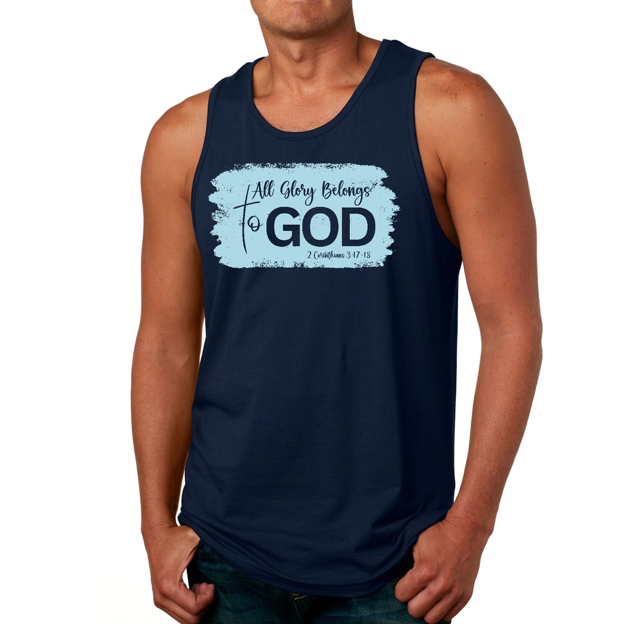 Mens Fitness Tank Top Graphic T-shirt All Glory Belongs to God - Light