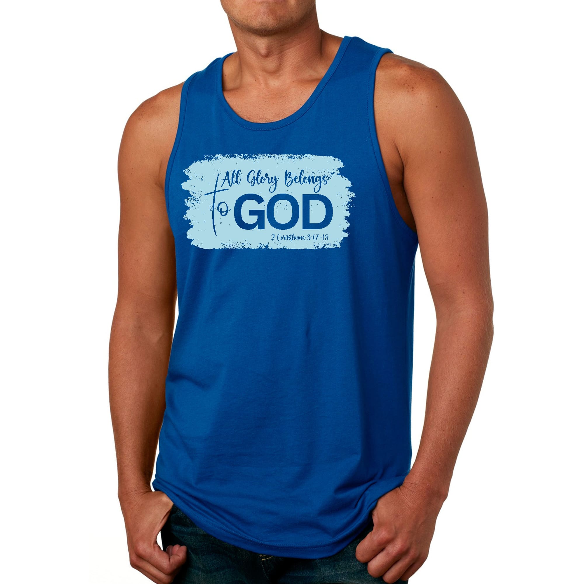 Mens Fitness Tank Top Graphic T-shirt All Glory Belongs to God - Light