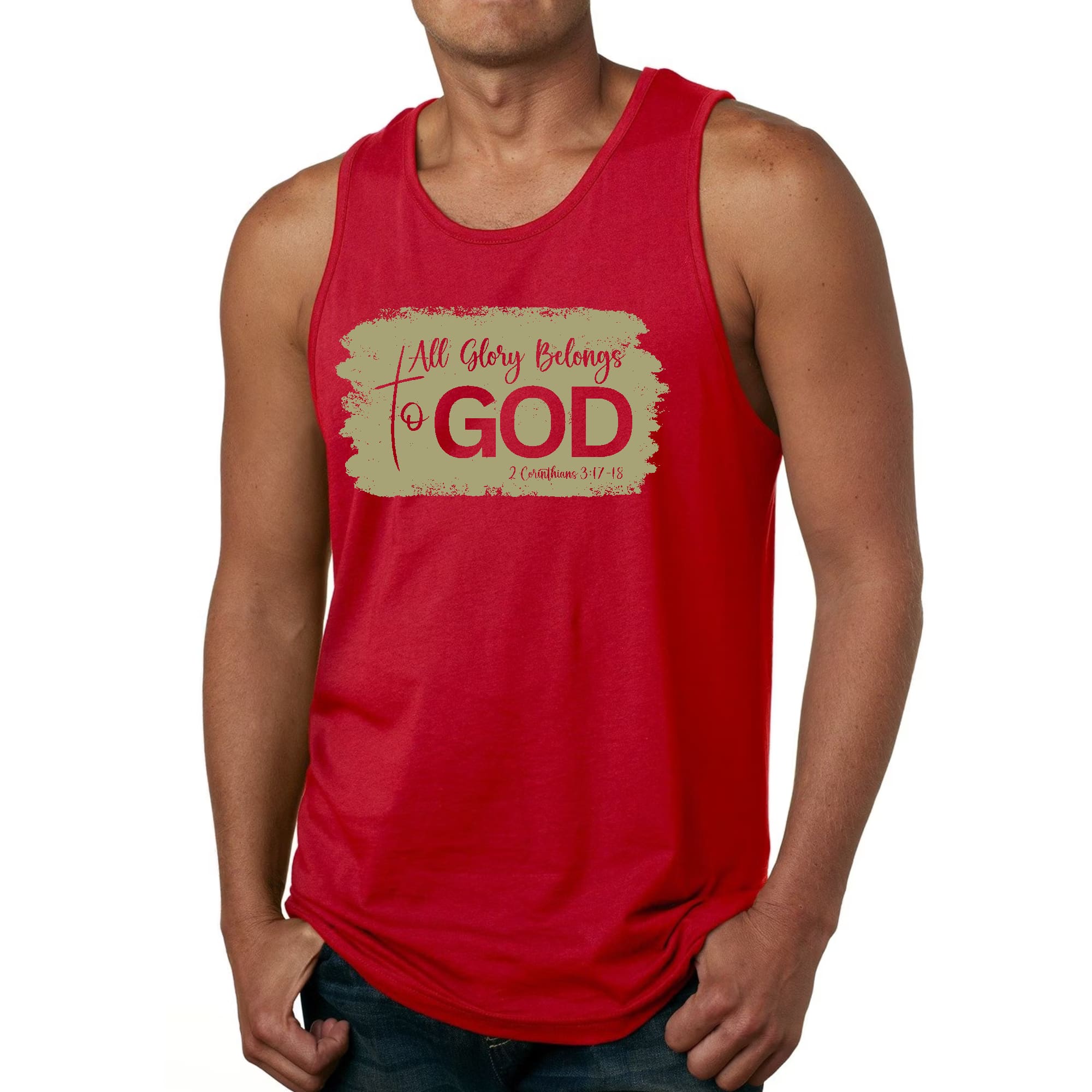 Mens Fitness Tank Top Graphic T-shirt All Glory Belongs to God - Olive