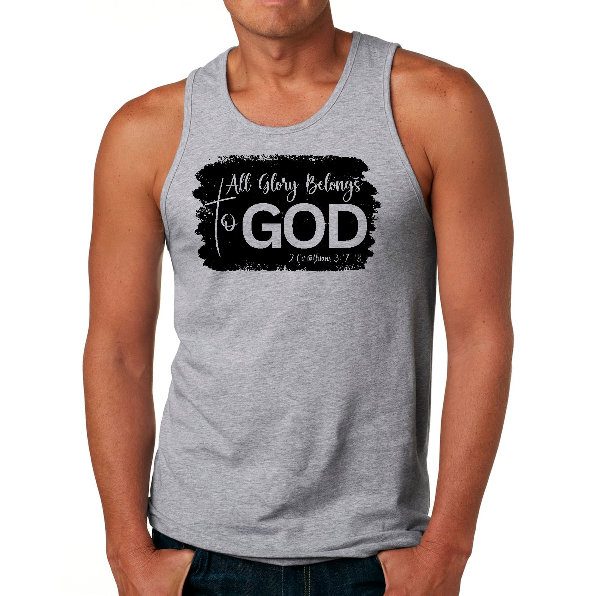 Mens Fitness Tank Top Graphic T-shirt All Glory Belongs to God Print