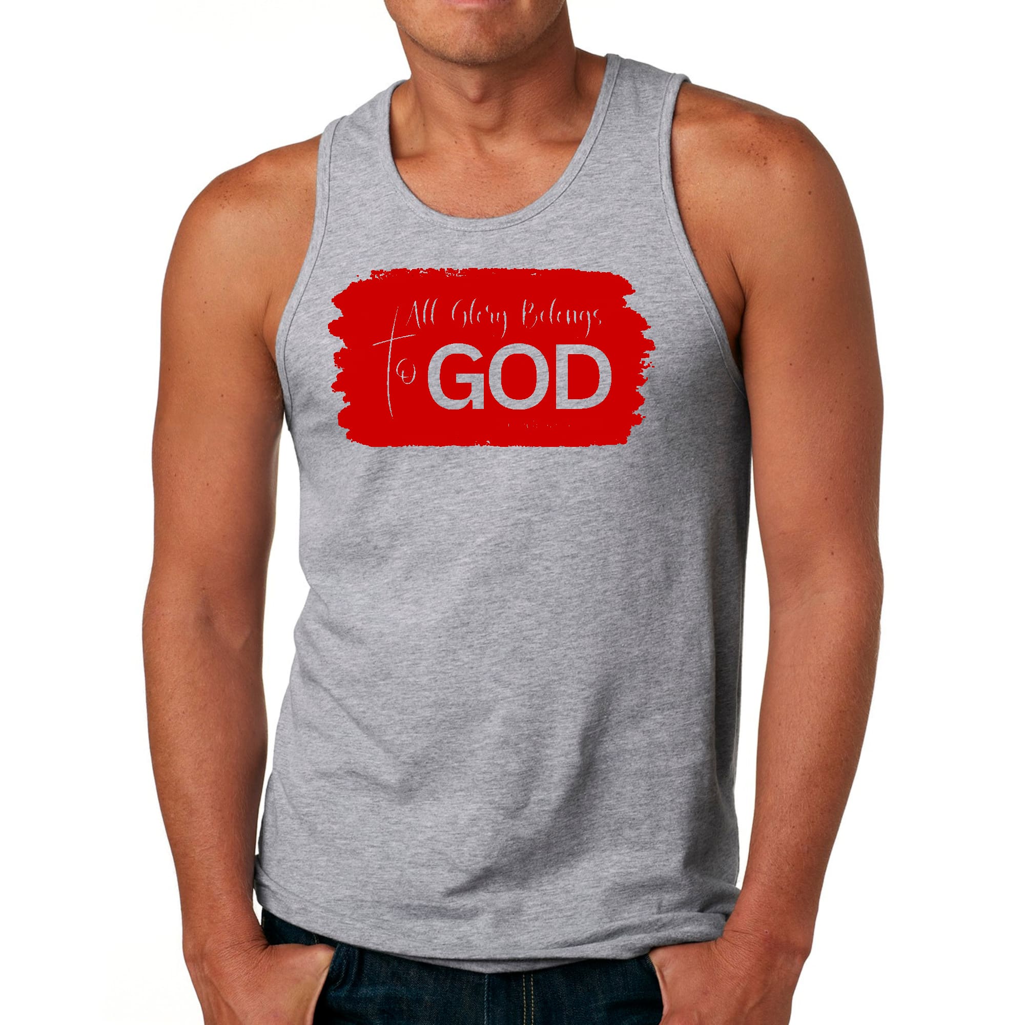 Mens Fitness Tank Top Graphic T-shirt All Glory Belongs to God - Red
