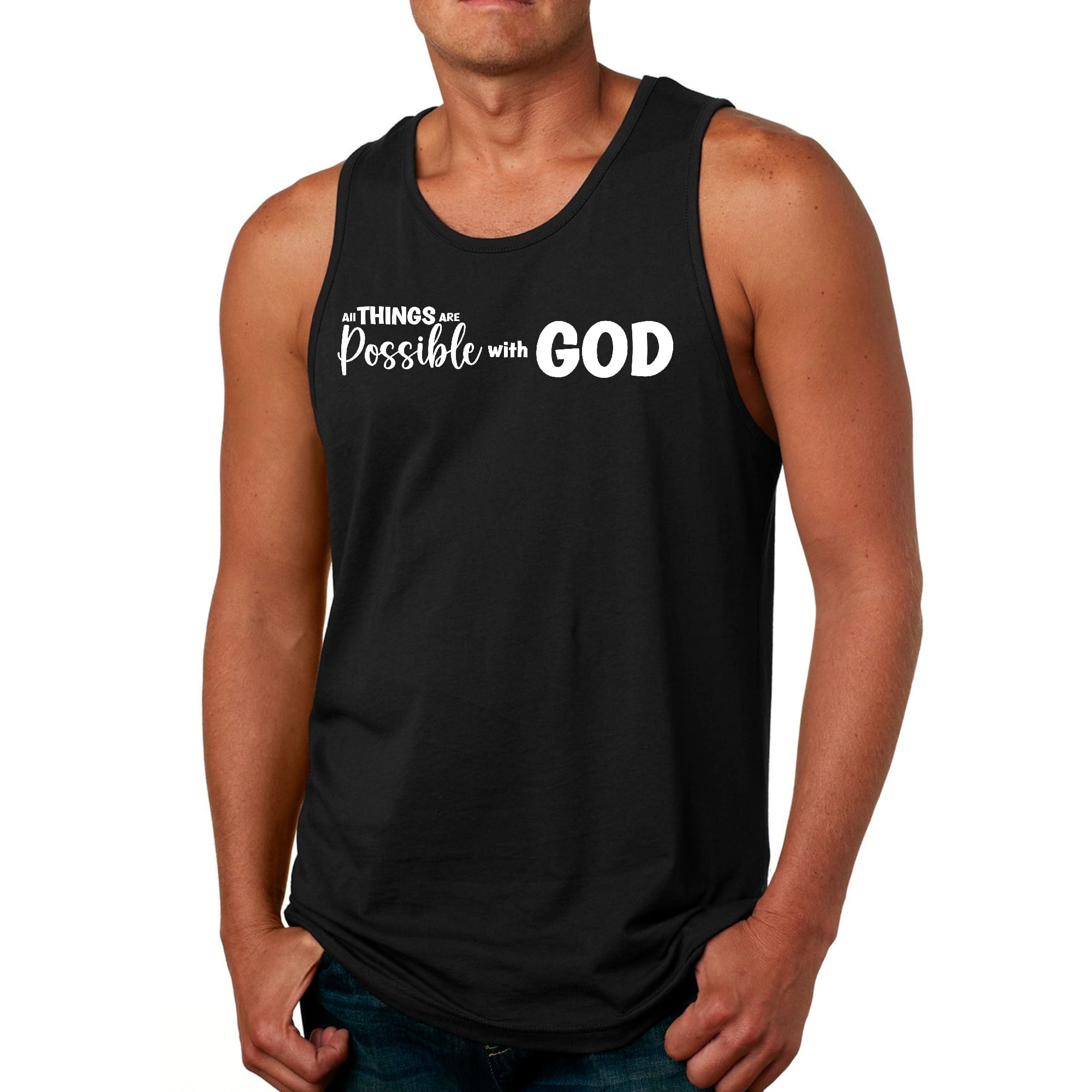 Mens Fitness Tank Top Graphic T-shirt All Things are Possible with God