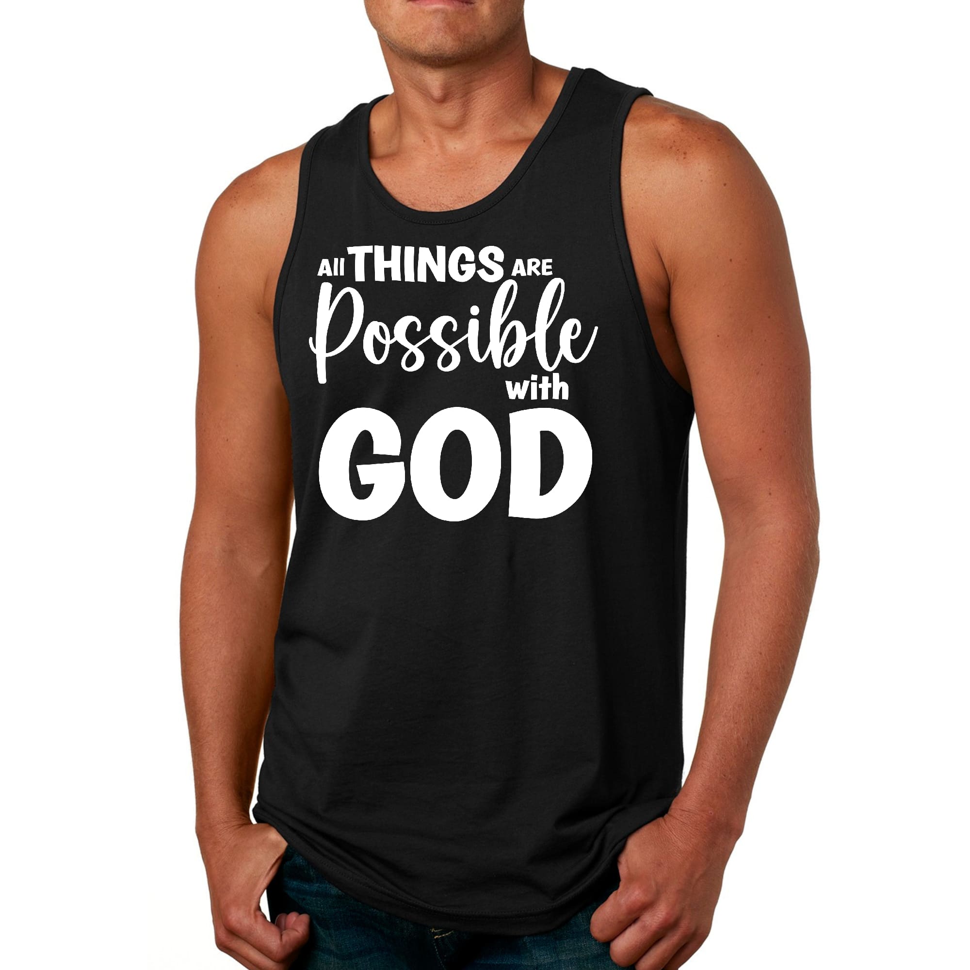Mens Fitness Tank Top Graphic T-shirt All Things are Possible with God