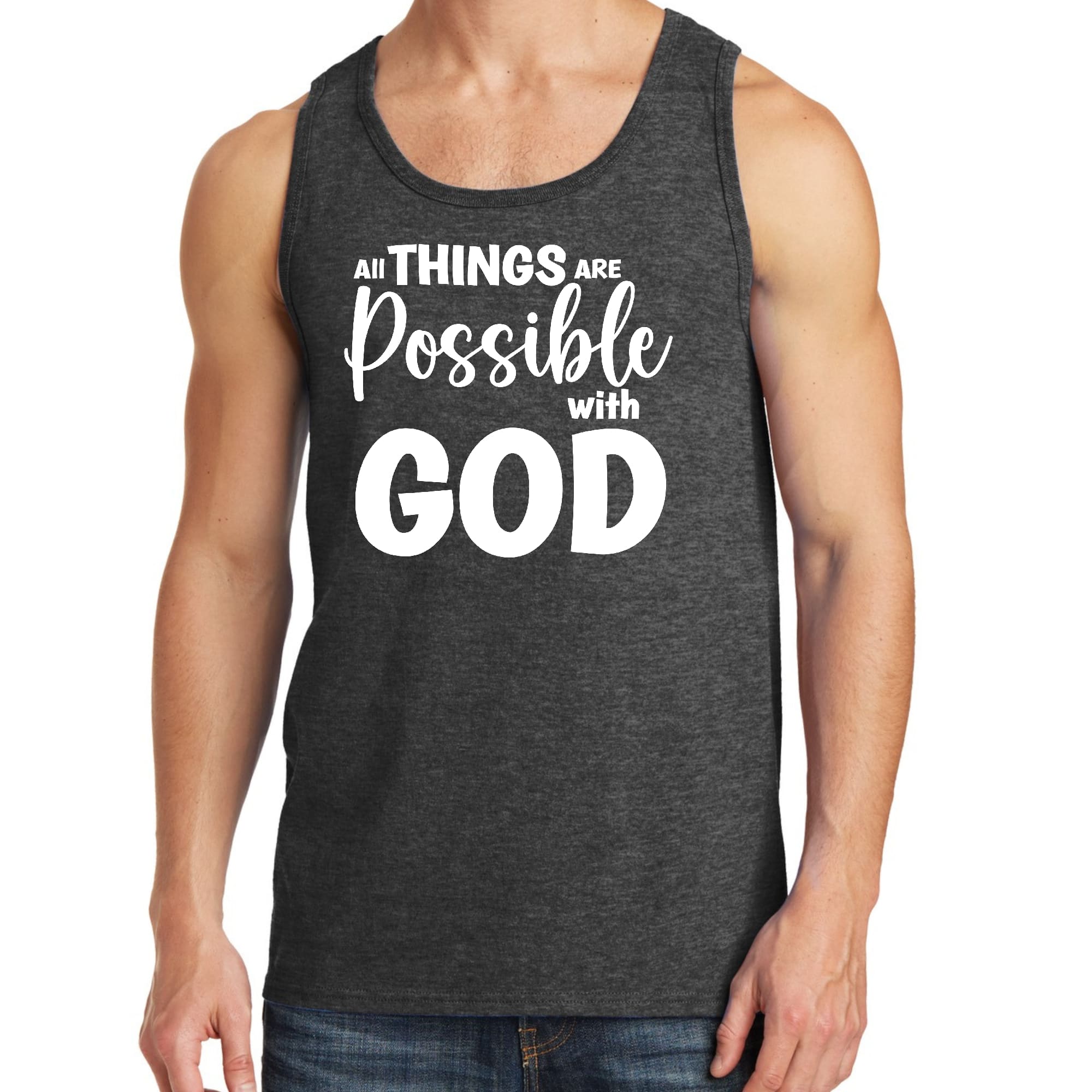 Mens Fitness Tank Top Graphic T-shirt All Things are Possible with God