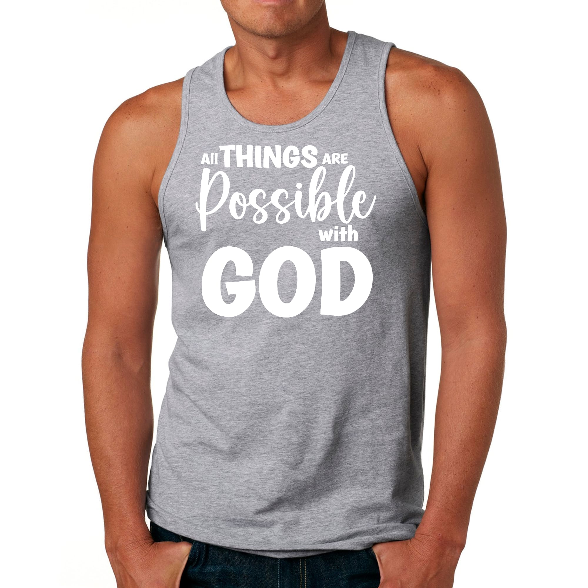 Mens Fitness Tank Top Graphic T-shirt All Things are Possible with God