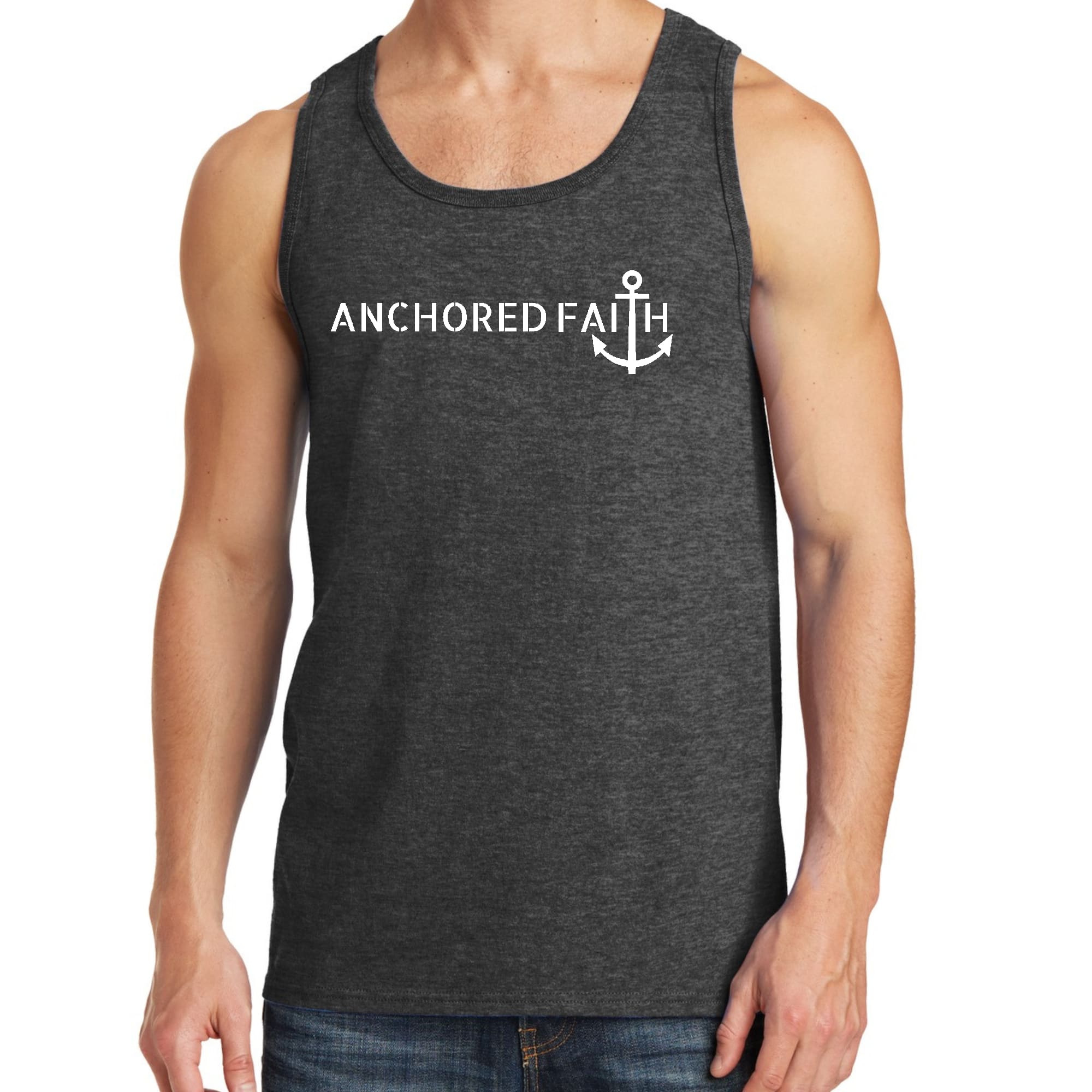 Mens Fitness Tank Top Graphic T-shirt Anchored Faith Print