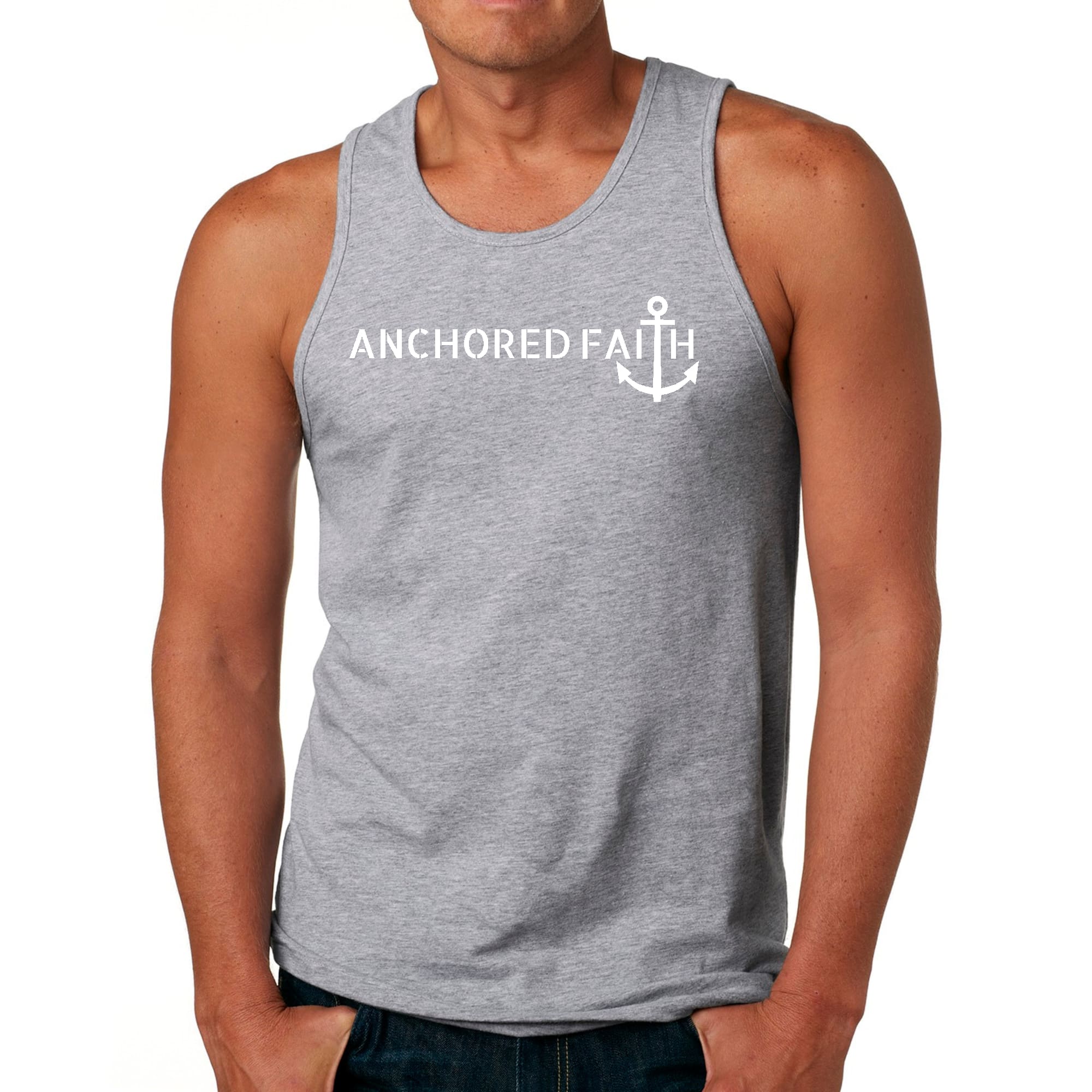 Mens Fitness Tank Top Graphic T-shirt Anchored Faith Print