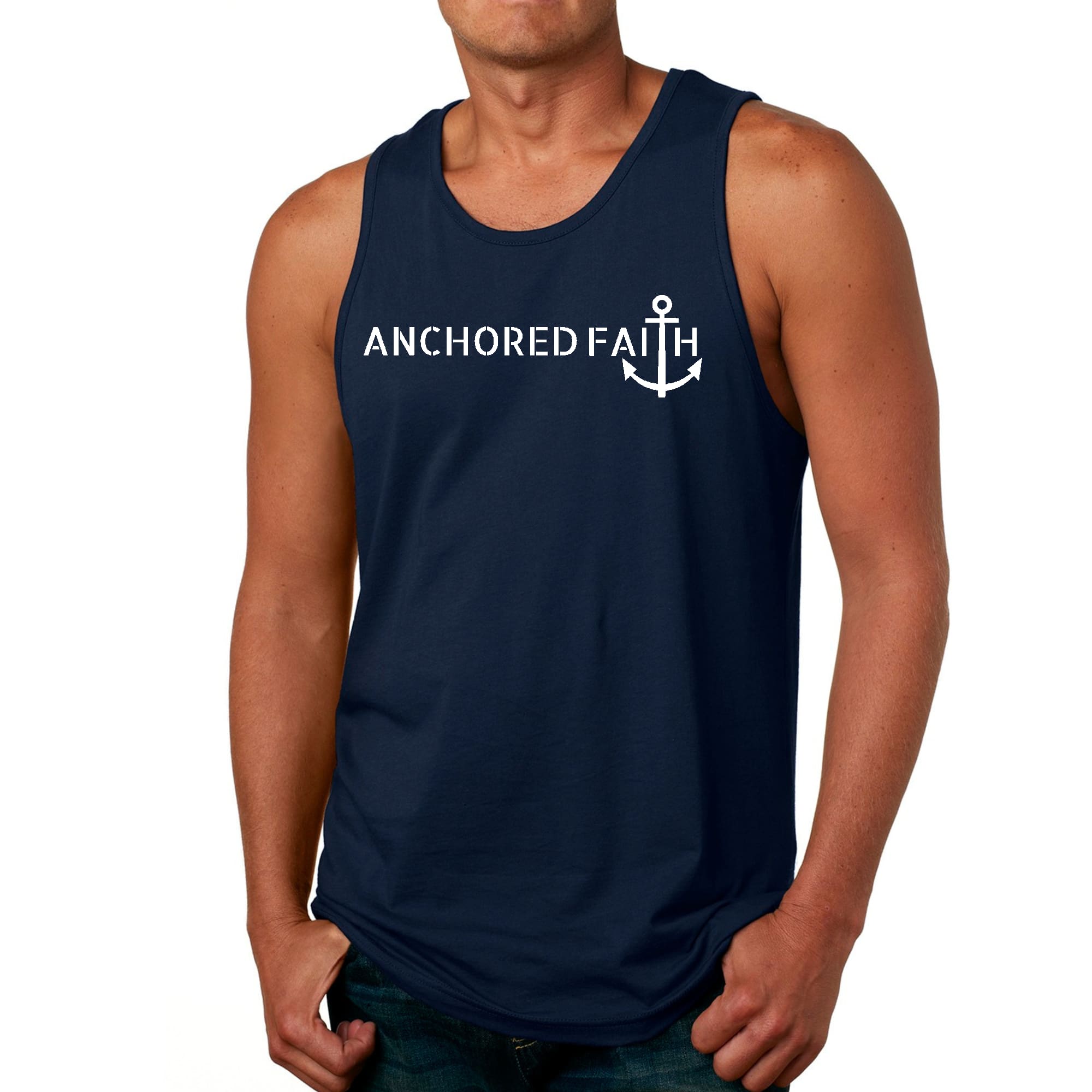 Mens Fitness Tank Top Graphic T-shirt Anchored Faith Print