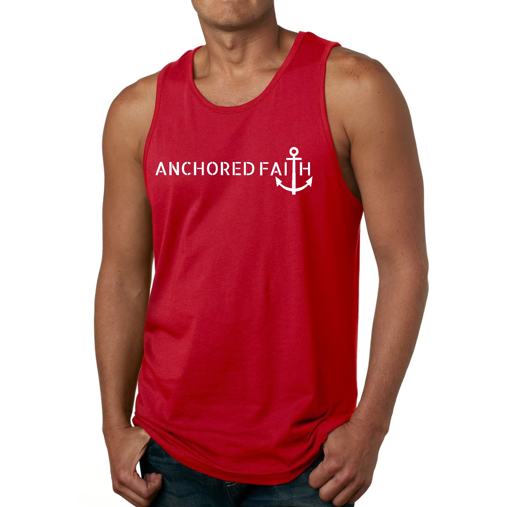 Mens Fitness Tank Top Graphic T-shirt Anchored Faith Print