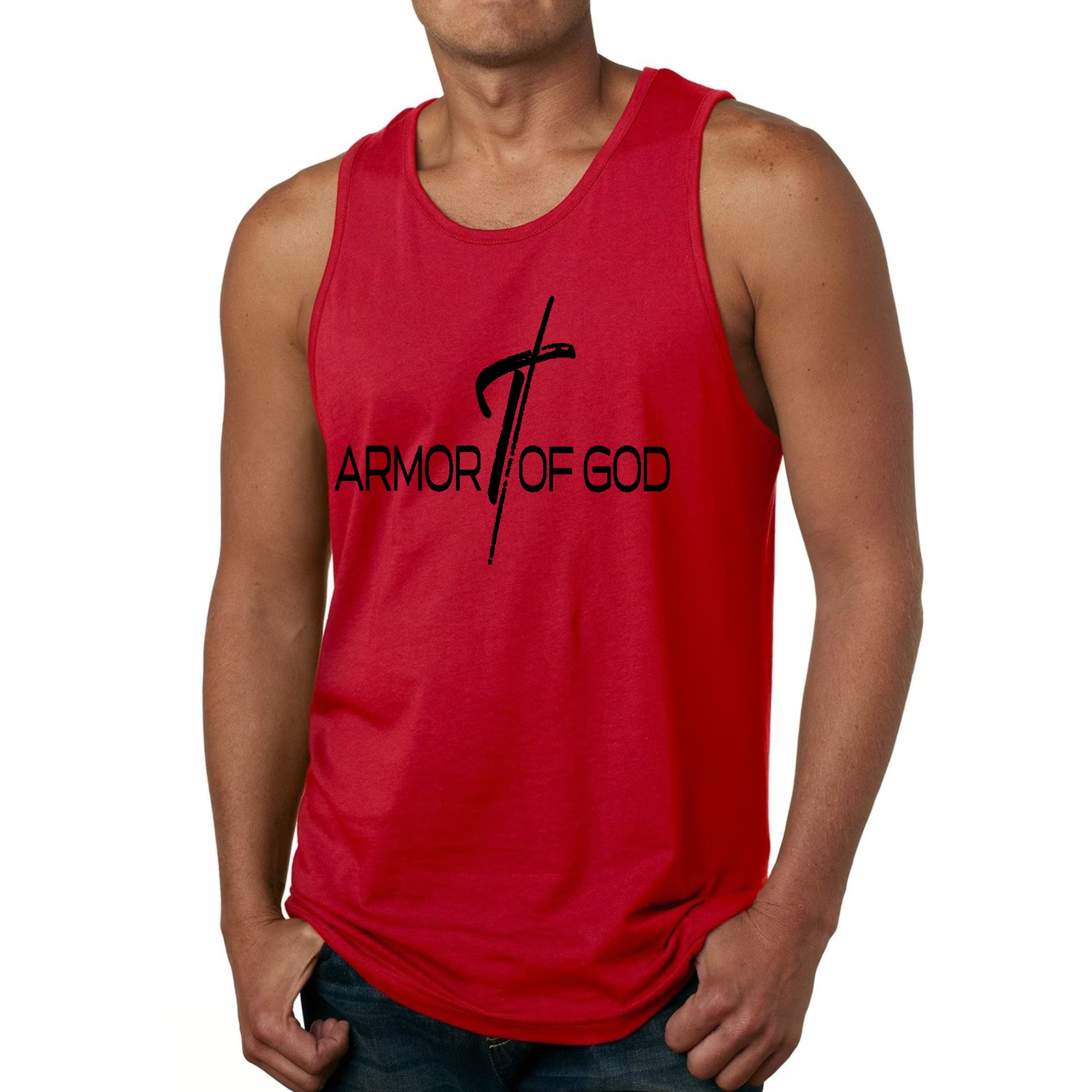 Mens Fitness Tank Top Graphic T-shirt Armor of God Black Illustration
