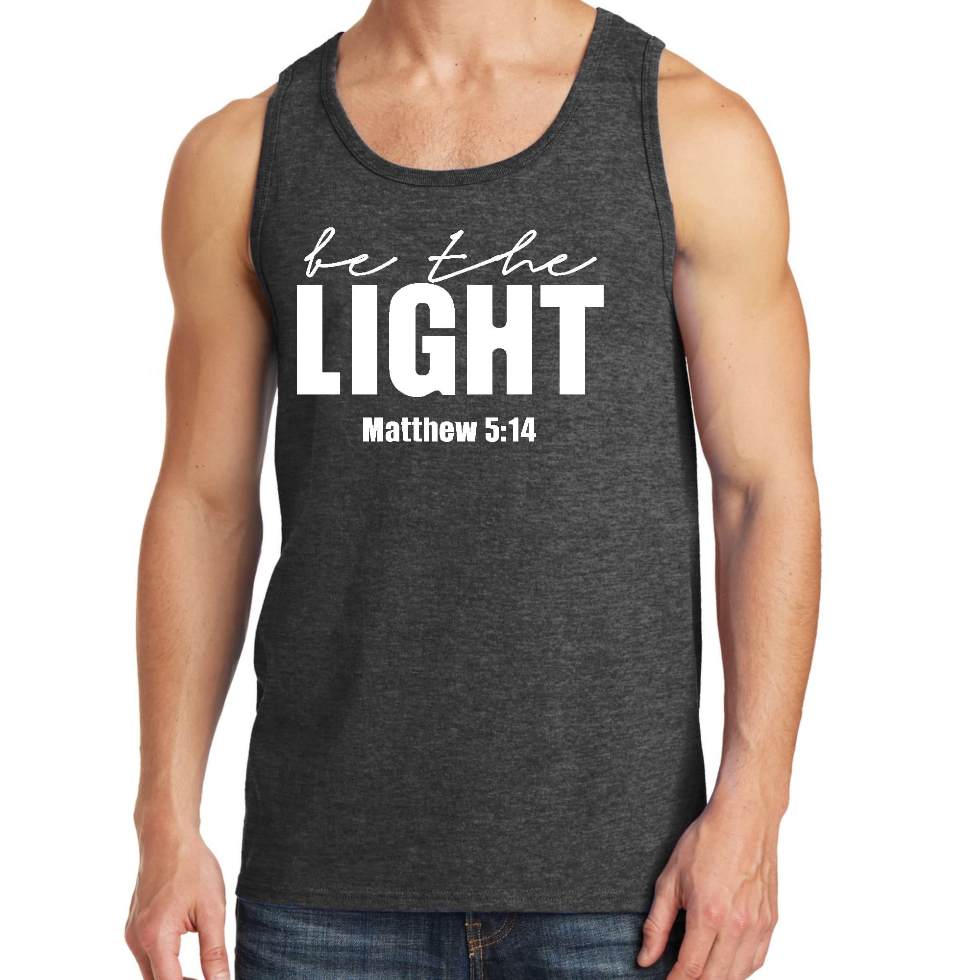 Mens Fitness Tank Top Graphic T-shirt be the Light Inspirational Art