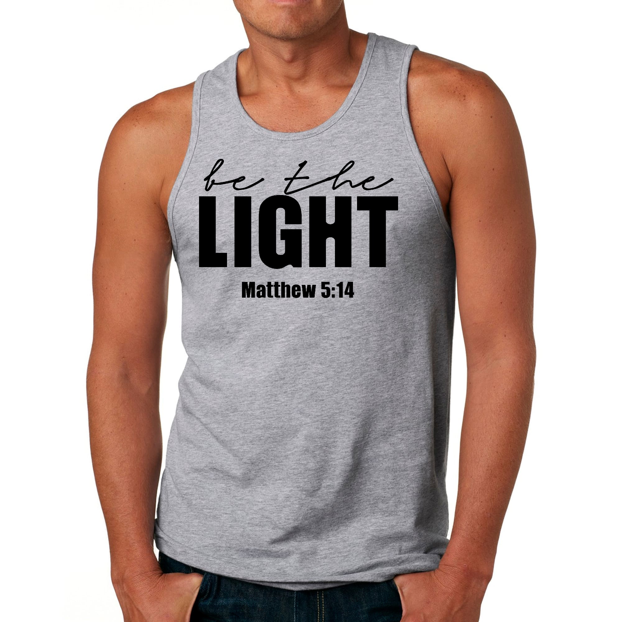 Mens Fitness Tank Top Graphic T-shirt be the Light Inspirational Art