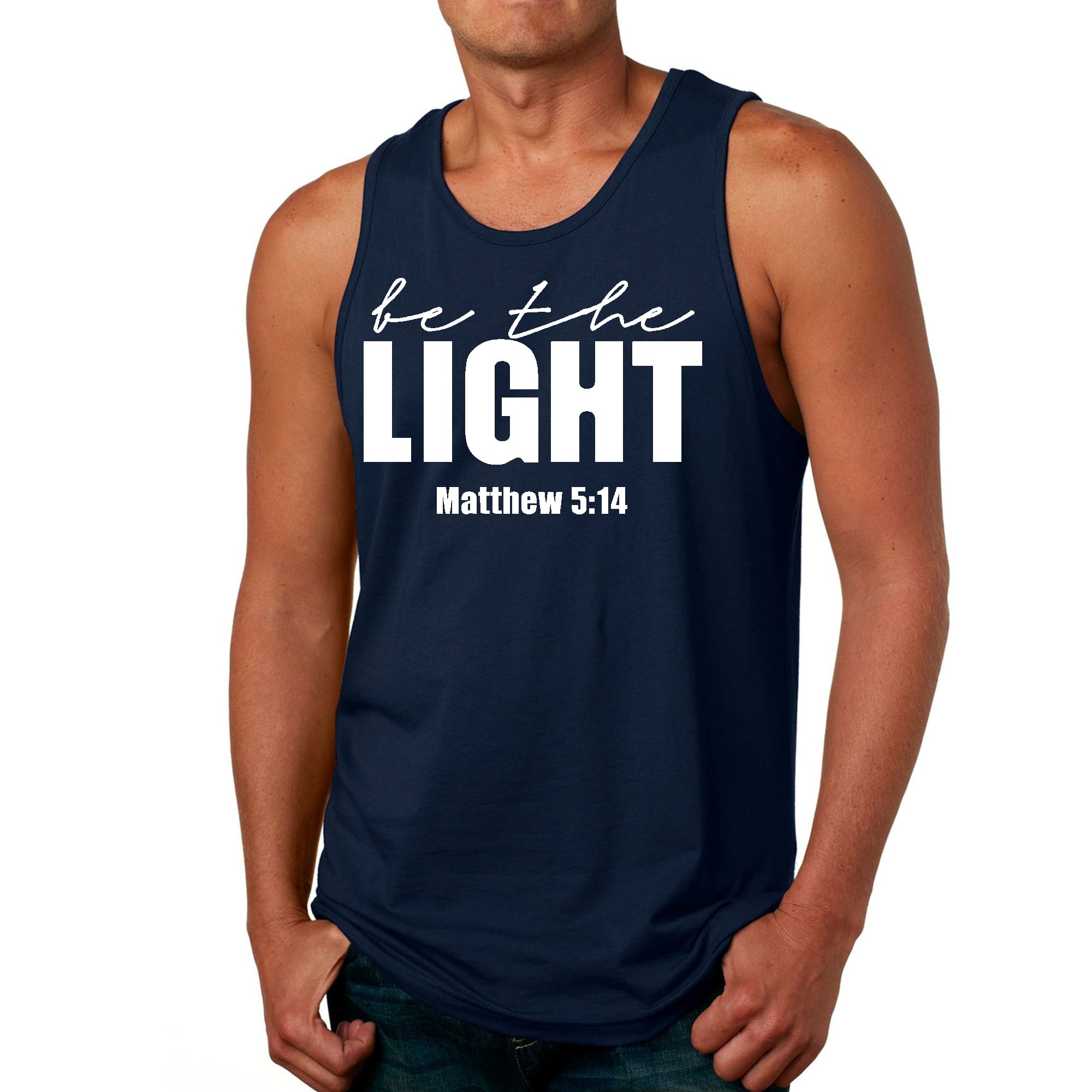 Mens Fitness Tank Top Graphic T-shirt be the Light Inspirational Art