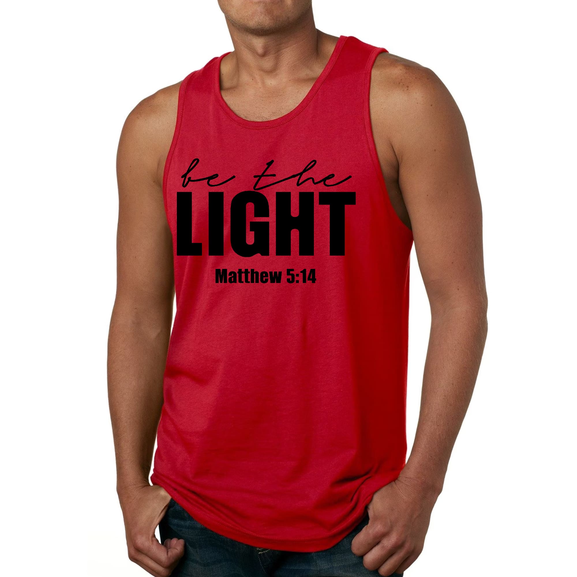 Mens Fitness Tank Top Graphic T-shirt be the Light Inspirational Art
