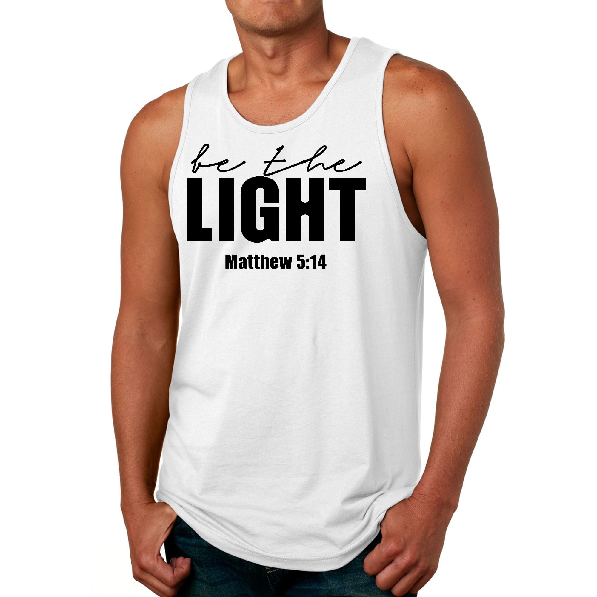 Mens Fitness Tank Top Graphic T-shirt be the Light Inspirational Art
