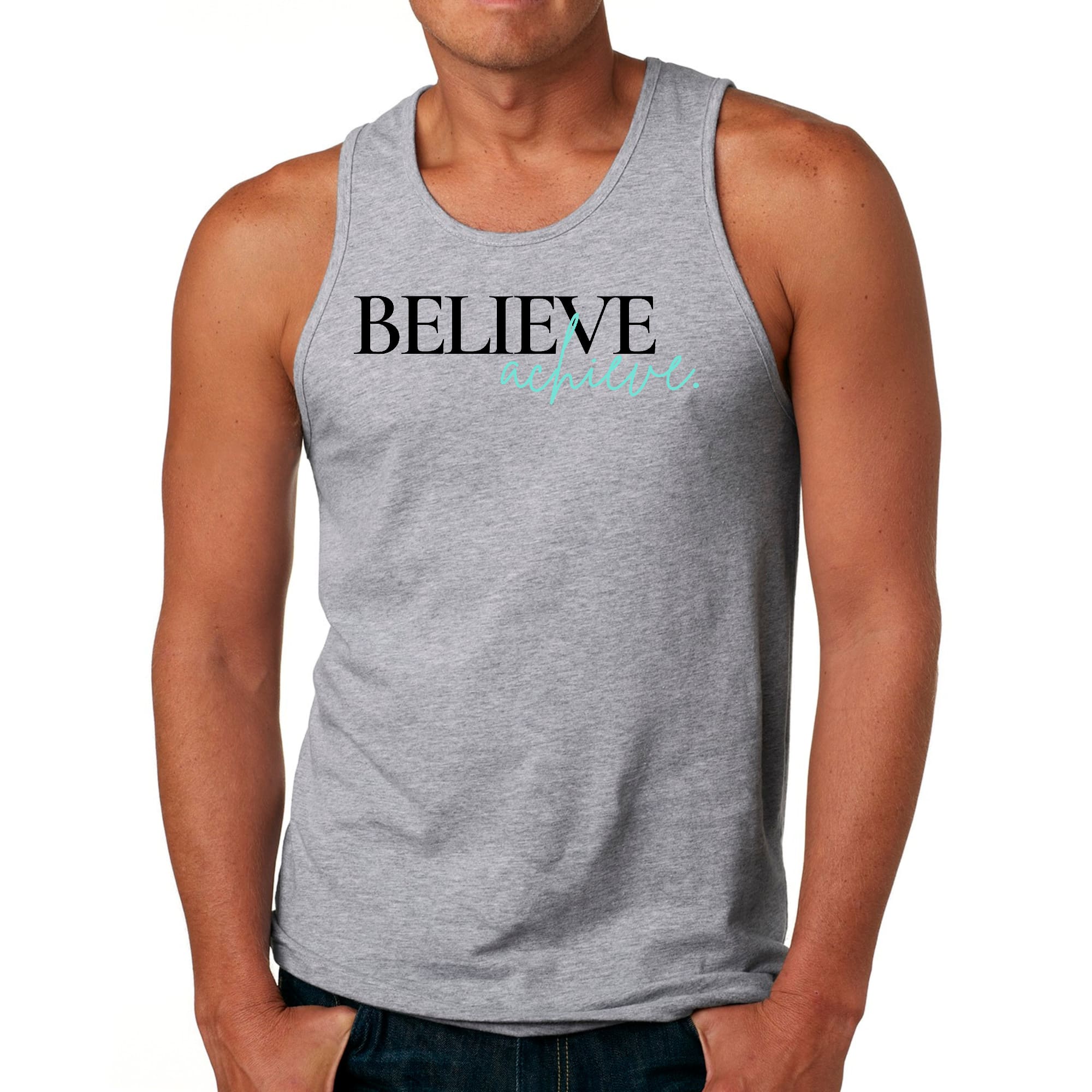 Mens Fitness Tank Top Graphic T-shirt Believe and Achieve